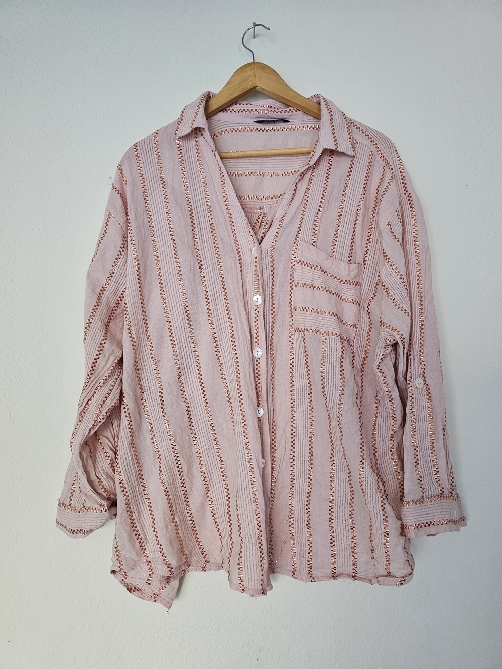 Women's Pink Striped Button-Up Shirt